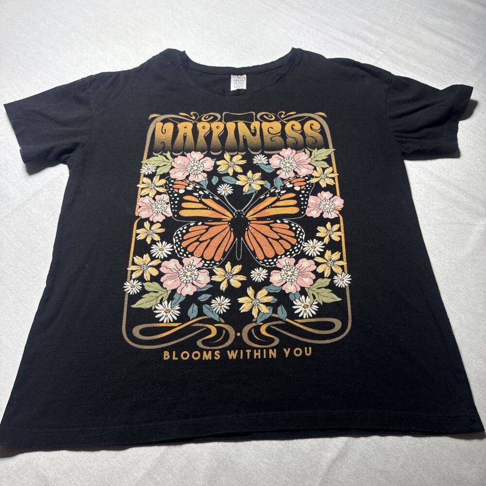 Messy Buns Lazy Days Happiness Blooms Within You Top size Women's Black Medium 